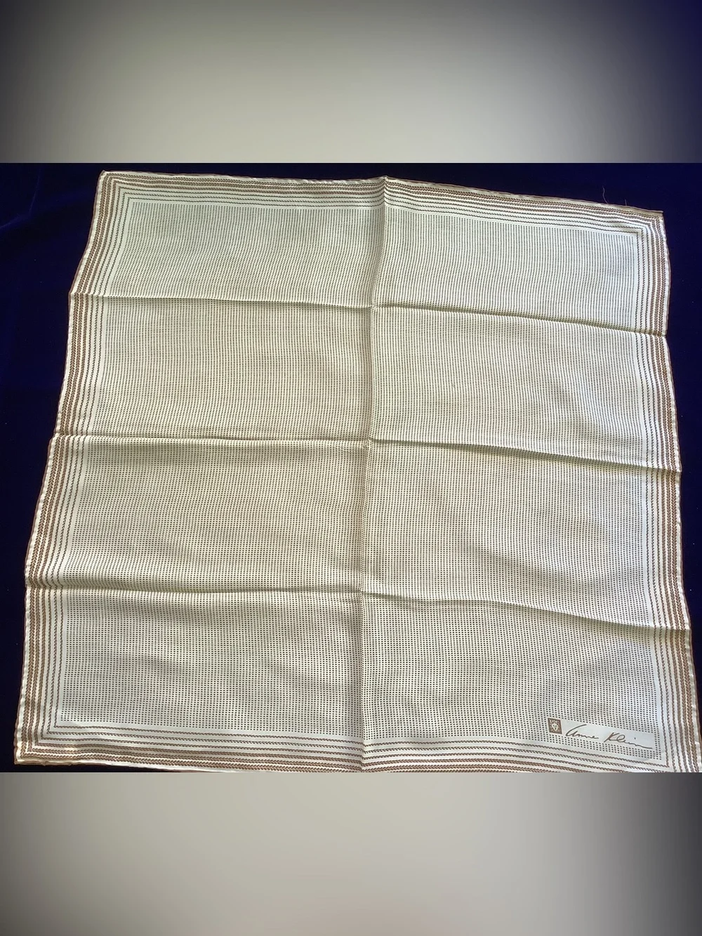 Anne Klein Cream and Brown Patterned Silk Scarf